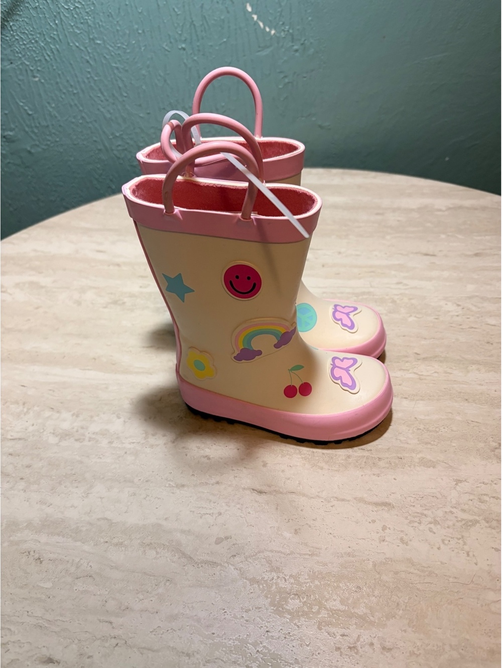 Cat & Jack Girls' Size 6C Rain Boots with Fun Rainbow and Butterfly Design